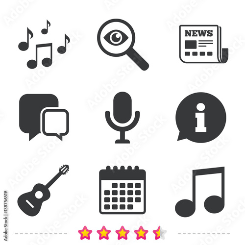 Music icons. Microphone, Acoustic guitar.