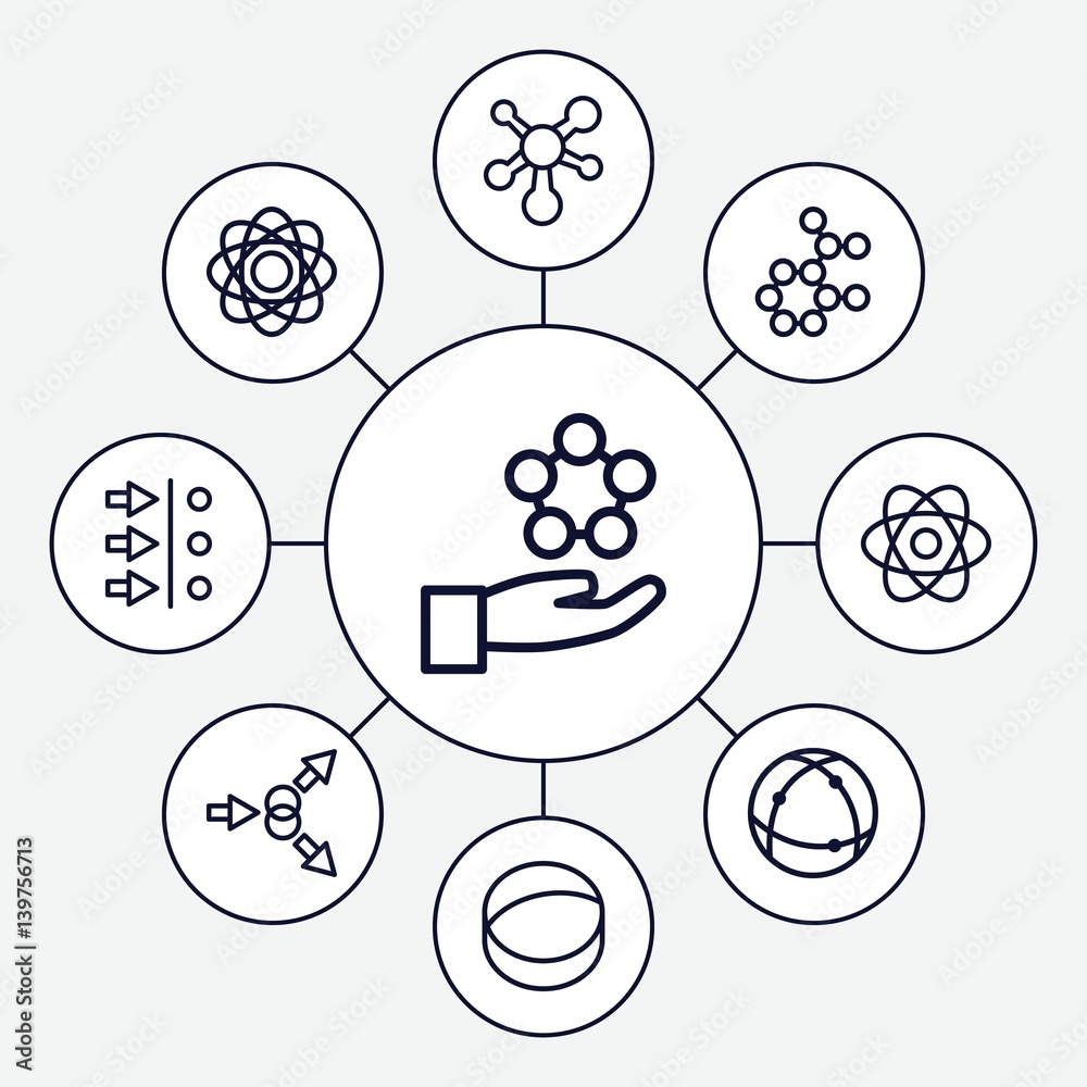 Set of 9 particle outline icons Set of 9 particle outline icons