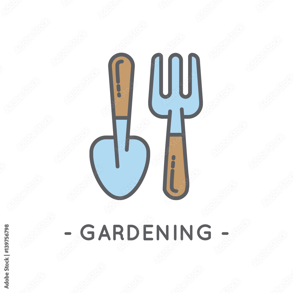 Line Color Gardening Icon on White Background Line Color Gardening Icon on White Background