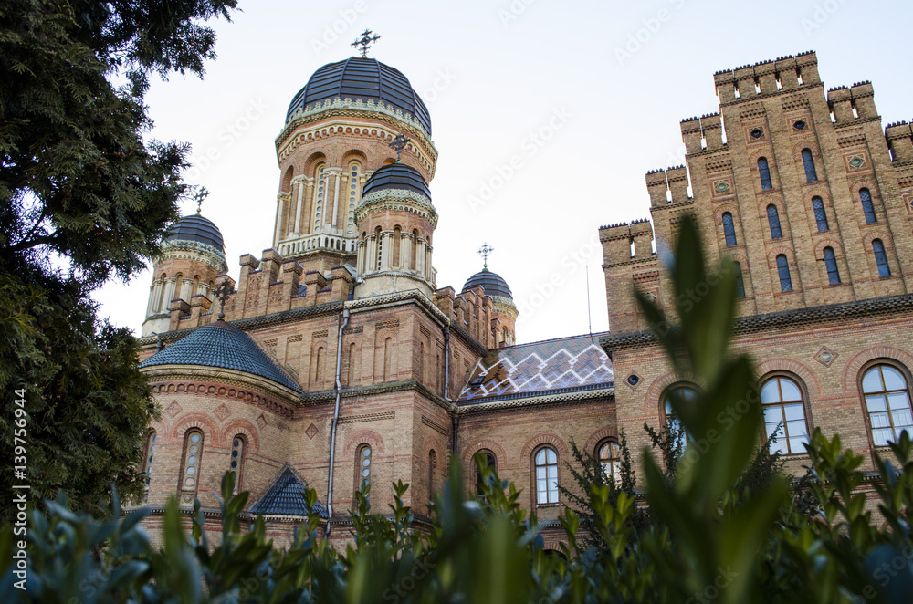 Landmark in Chernivtsi, Ukraine, orthodox church at University (the former Metropolitans residence)