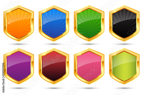 set of shiny colorful shiel...