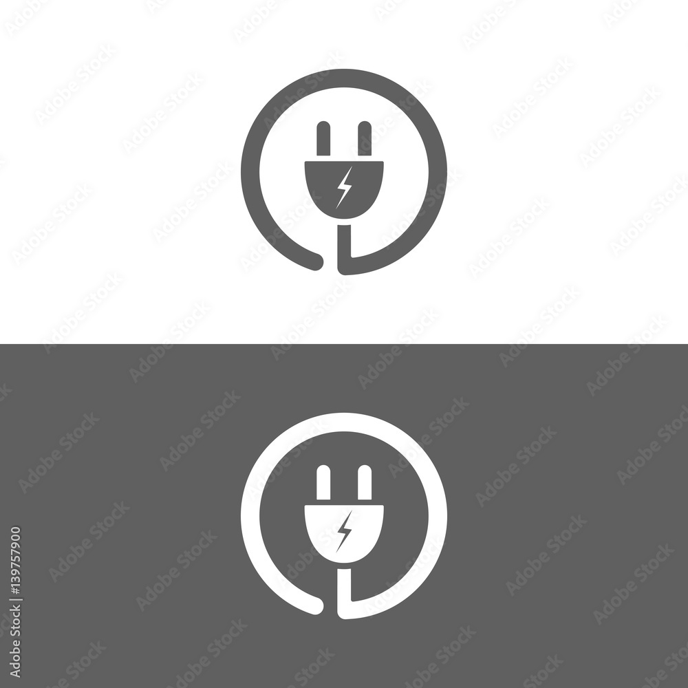 Plug icon on a white and dark background Plug icon on a white and dark background