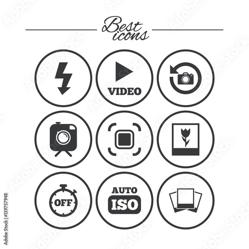 Photo, video icons. Camera, photos and frame.