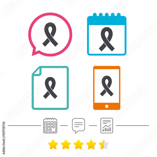 Ribbon sign icon. Breast cancer awareness symbol.