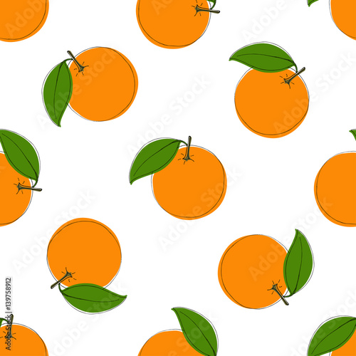 Seamless vector pattern with hand drawn oranges on white background. In vintage style.