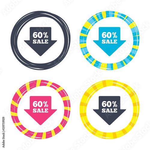 60 percent sale arrow tag sign icon.
