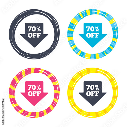 70 percent sale arrow tag sign icon.