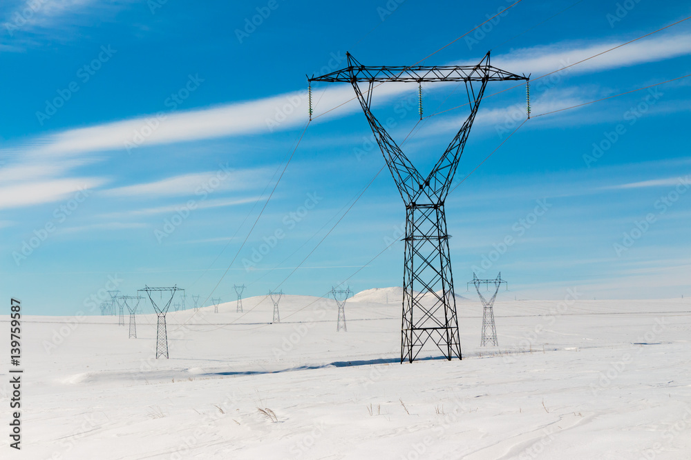 Winter Season Landscape and Power Lines Winter Season Landscape and Power Lines