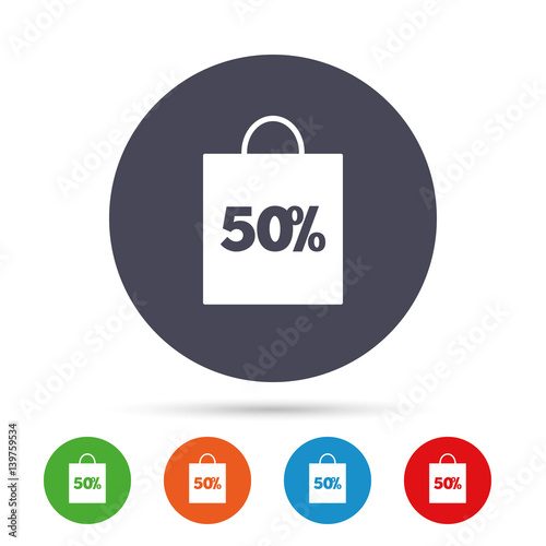 50 percent sale bag tag sign icon.