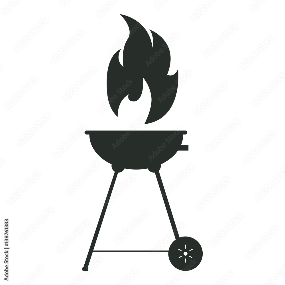 Isolated silhouette of a grill with a flame, Vector illustration Isolated silhouette of a grill with a flame, Vector illustration
