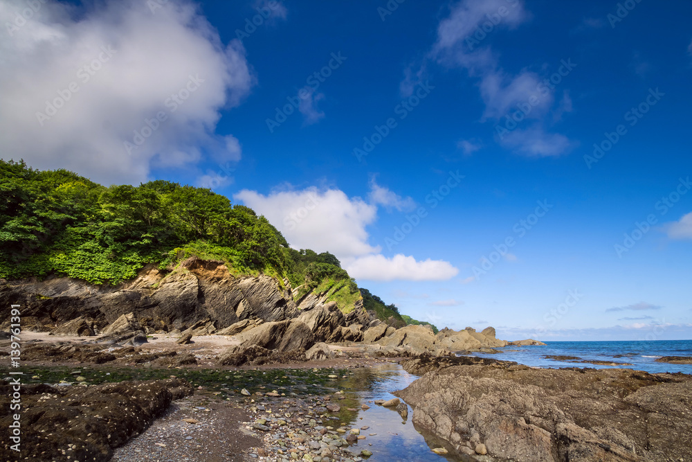 A colorful view of the north coast of Devon. Combe Martin Bay. England