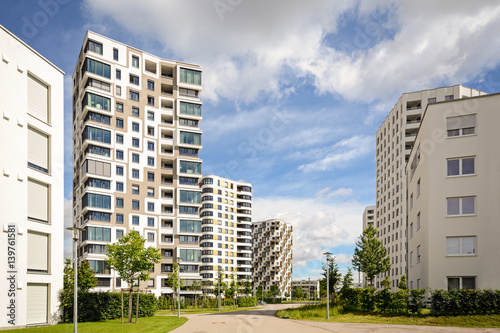 New residential buildings with outdoor facilities, apartment towers in the city