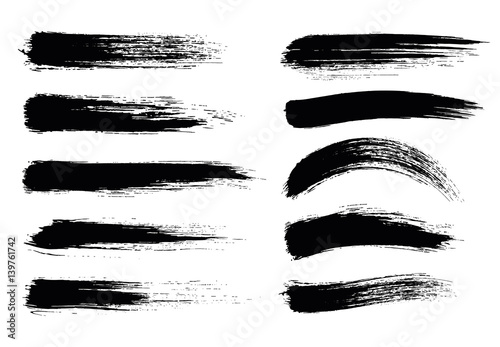 Fototapeta Set of black paint, ink brush strokes, brushes, lines