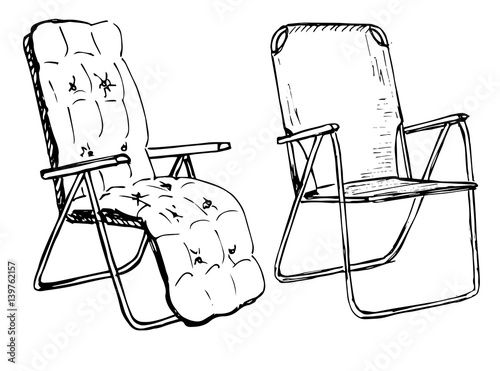 Two folding chairs on a white background isolation. Vector illustration in a sketch style