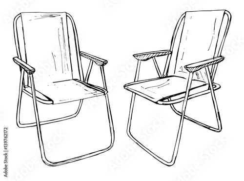 Two folding chairs on a white background isolation. Vector illustration in a sketch style