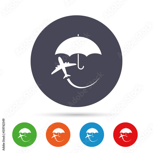 Flight insurance sign icon. Safe travel symbol.