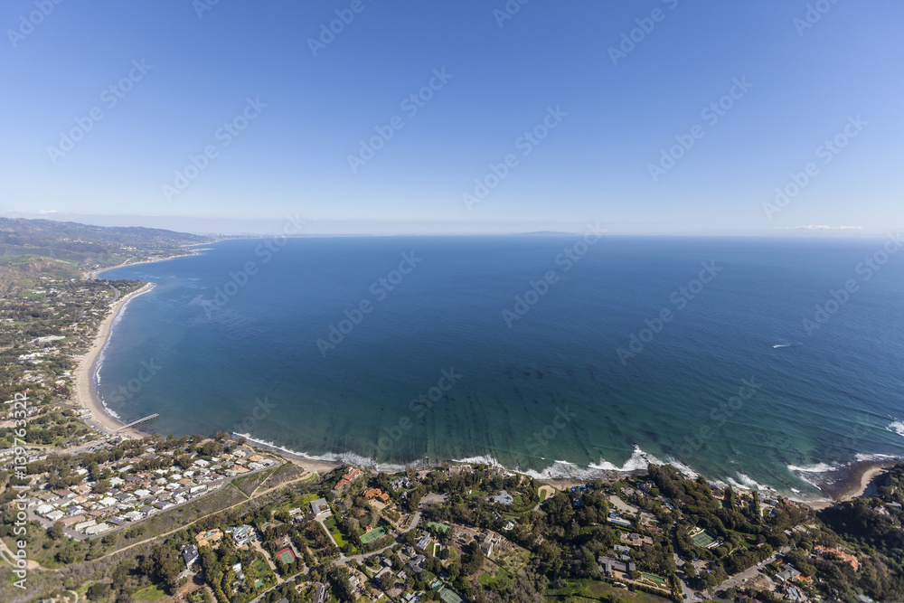 Aerial view of Santa Monica Bay from the Paradise Cove area of Malibu, California.