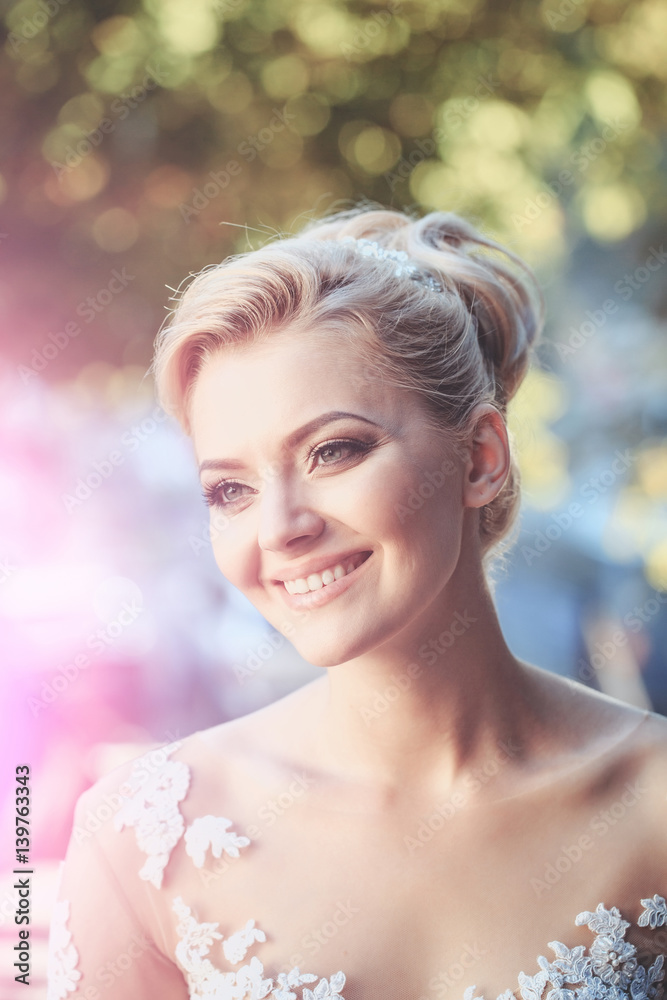 Happy pretty girl with beautiful makeup and blond hair Happy pretty girl with beautiful makeup and blond hair