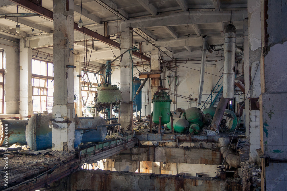 The abandoned chemical pharmacy vitamin plant with the remains of equipment