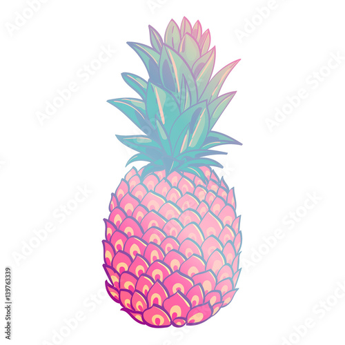 Pineapple creative trendy art poster. Neon colors, fashionable style memphis, neofank, rave Vector. Isolated. Print on T-shirt, cover, bag. Logo for trend cafe, bar