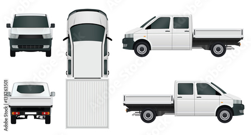 White van truck on white background - stock vector.