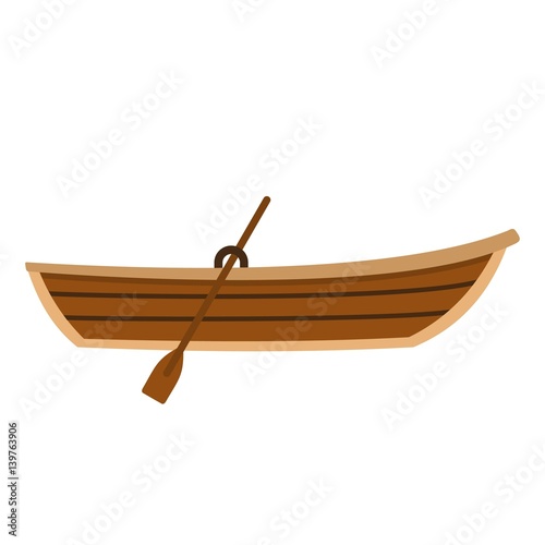 Boat with paddle icon, flat style