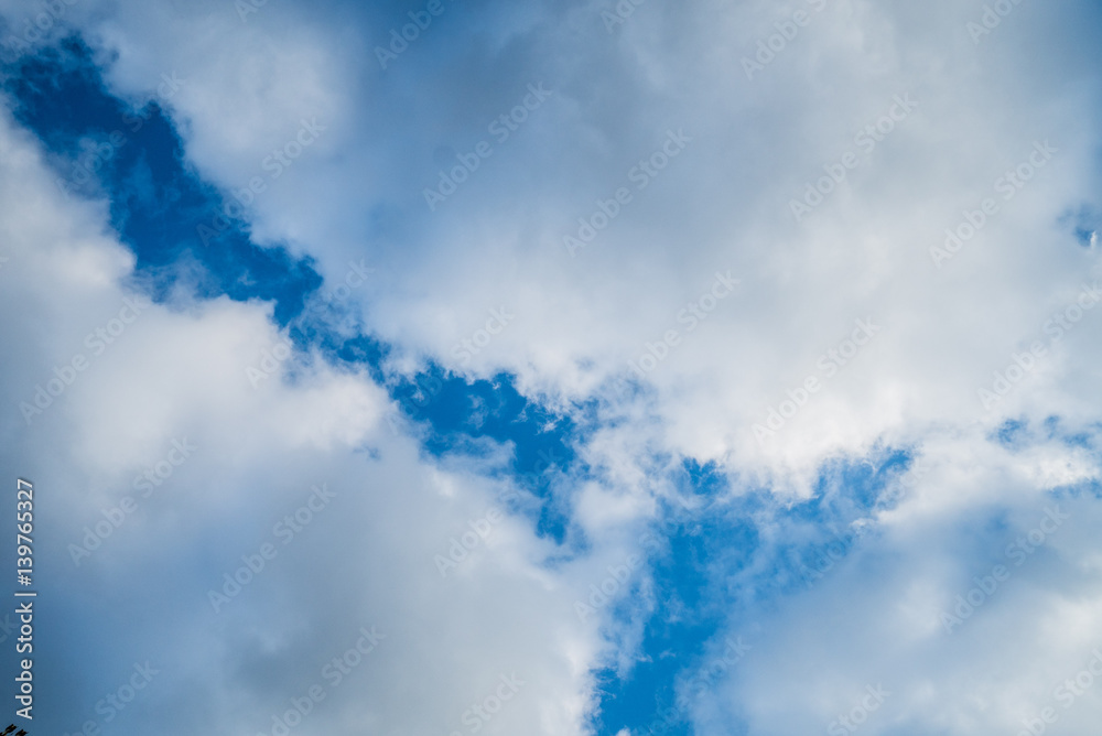 fluffy clouds in blue sky