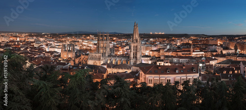Night panorama of Burgos medieval city, Castilla y Leon, Spain.