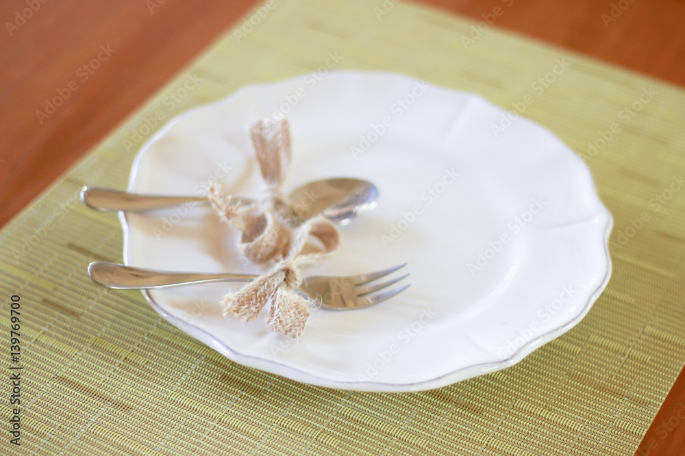 Stock Photo - Fork and knife in elegant holiday setting Stock Photo - Fork and knife in elegant holiday setting
