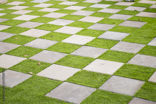 Stock Photo - checkerboard background of green grass.