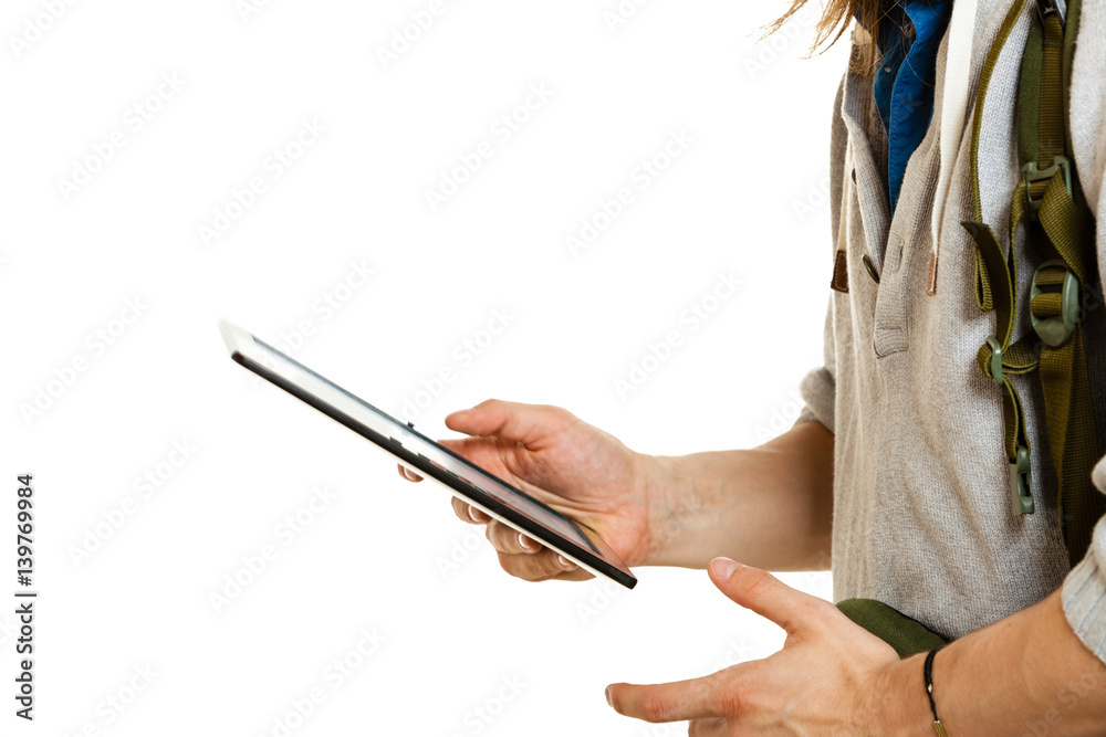 Man using tablet pc computer, new technology concept.