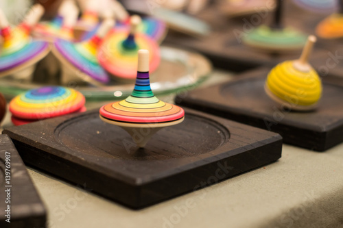 Colorful wooden spinning top