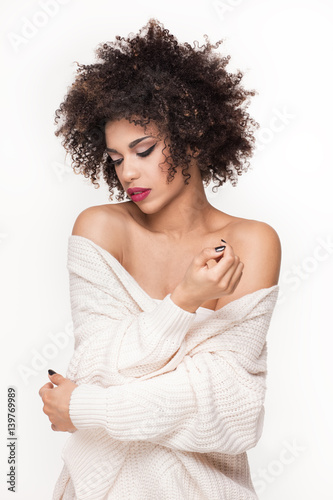 Sensual African American woman posing.