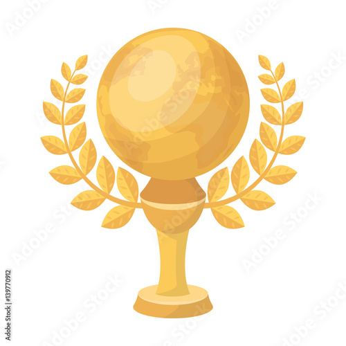 Golden planet with a wreath.The trophy for the best film about the Earth.Movie awards single icon in cartoon style vector symbol stock illustration.