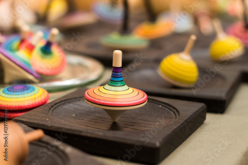 Colorful wooden spinning top