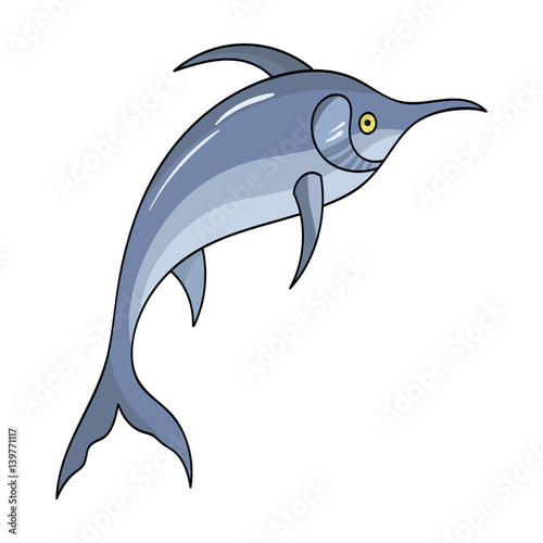 Marlin fish icon in cartoon style isolated on white background. Sea animals symbol stock vector illustration.