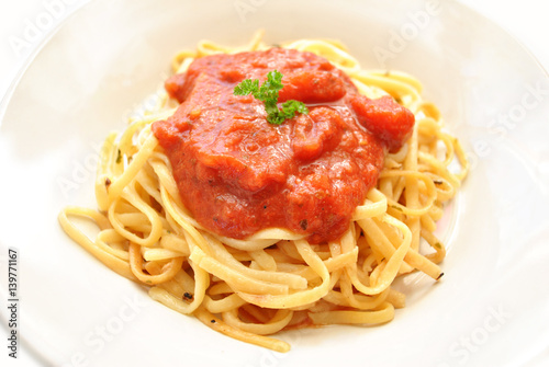 Fettuccine Pasta Served with Tomato Sauce