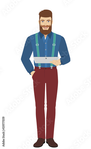 Hipster holding digital tablet PC