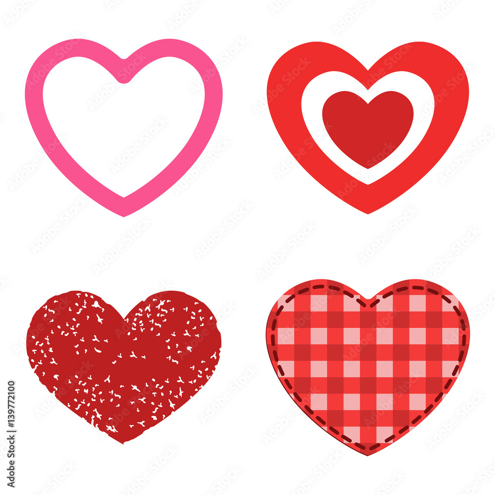 Differents style red heart vector icon isolated love valentine day symbol and romantic design wedding beautiful celebrate bright emotion passion sign illustration. Differents style red heart vector icon isolated love valentine day symbol and romantic design wedding beautiful celebrate bright emotion passion sign illustration.