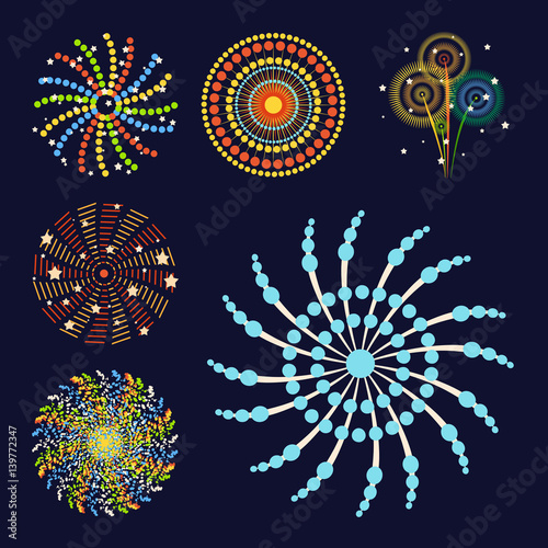 Firework different shapes colorful festive and bright carnival or birthday de...