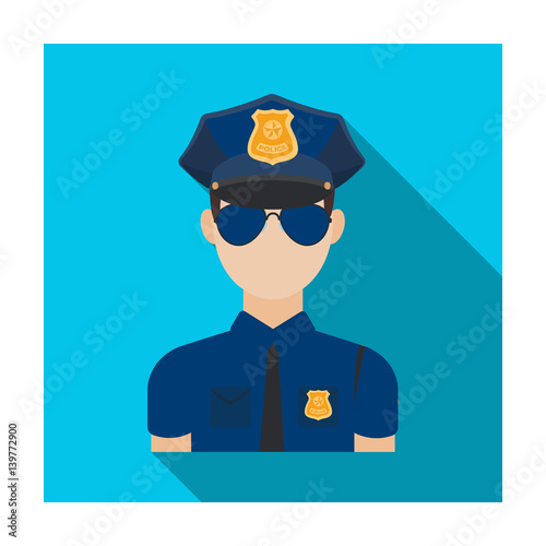 Police officer icon in flat style isolated on white background. Police symbol stock vector illustration.