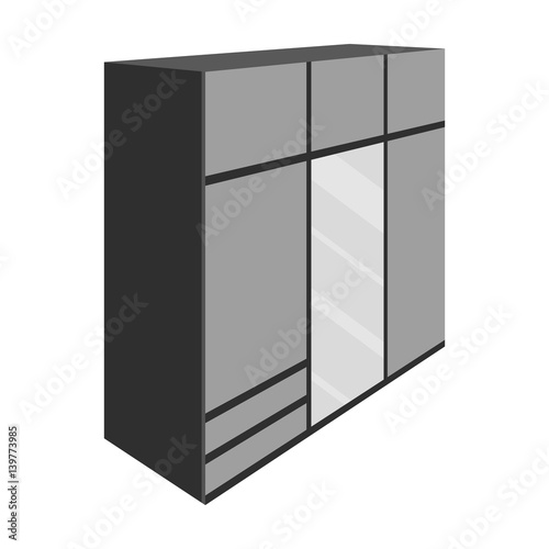 A large bedroom wardrobe with mirrow and lots of drawers and cells.Bedroom furniture single icon in monochrome style vector symbol stock illustration.