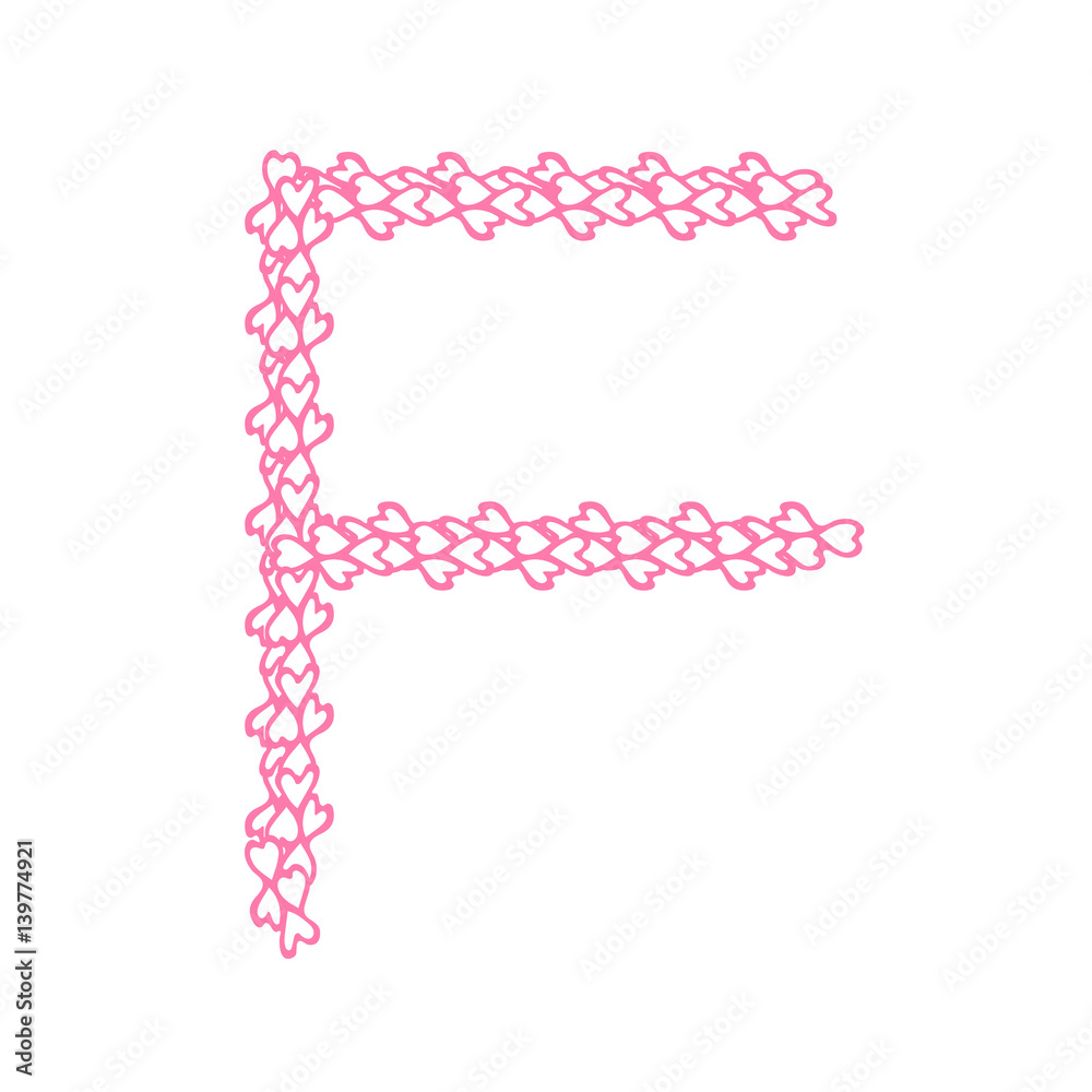 The letter F, in the alphabet Heart flower petals illustration set flat design pink color isolated on white background, vector eps10 The letter F, in the alphabet Heart flower petals illustration set flat design pink color isolated on white background, vector eps10