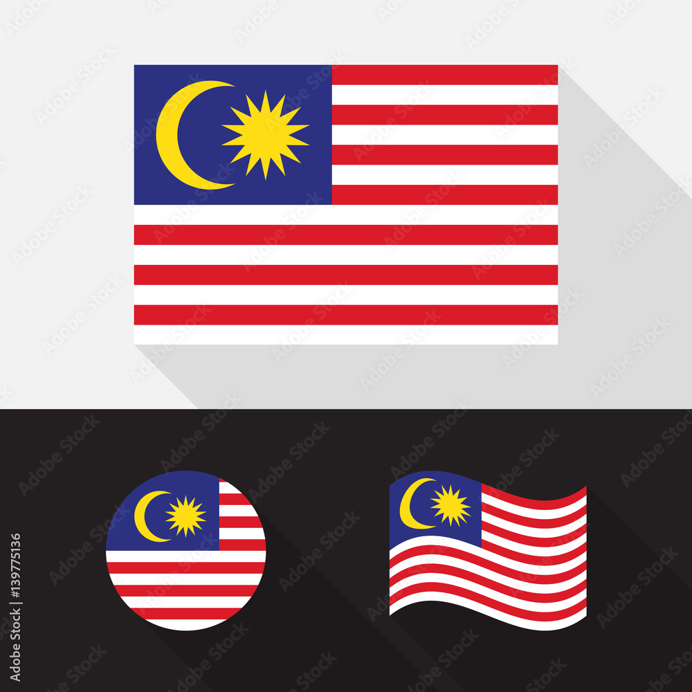 Set of Malaysia flag flat design vector illustration Set of Malaysia flag flat design vector illustration