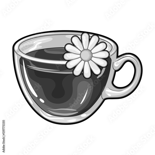 Glass mug with tea useful.Vegetarian therapeutic chamomile tea.Vegetarian Dishes single icon in monochrome style vector symbol stock illustration.