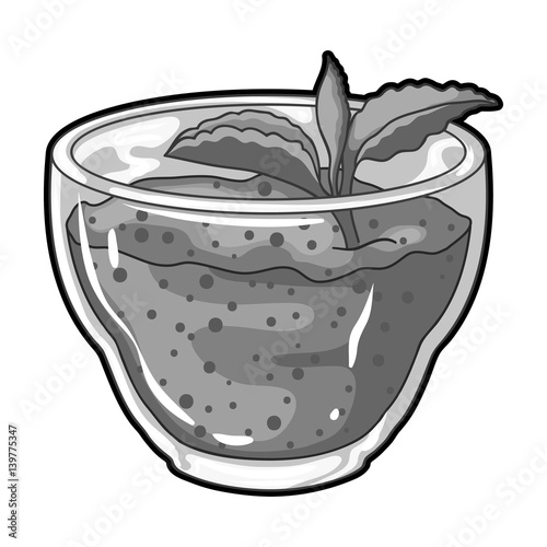Fresh puree of greens with a mint leaf .Vegetarian Breakfast of greens.Vegetarian Dishes single icon in monochrome style vector symbol stock illustration.