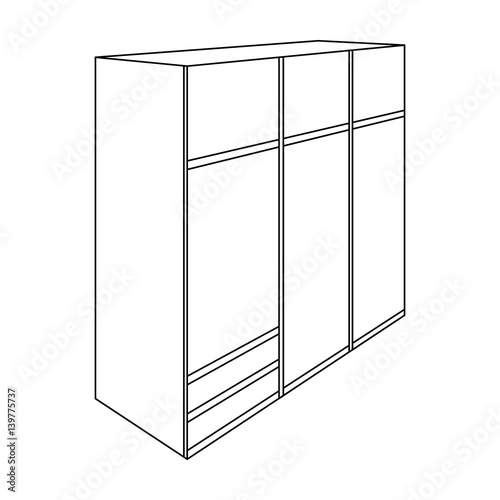 A large bedroom wardrobe with mirrow and lots of drawers and cells.Bedroom furniture single icon in outline style vector symbol stock illustration.