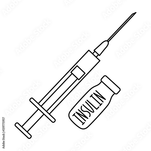 The syringe and bottle of insulin.Medicines for the treatment of diabetes.Diabetes single icon in outline style vector symbol stock illustration.