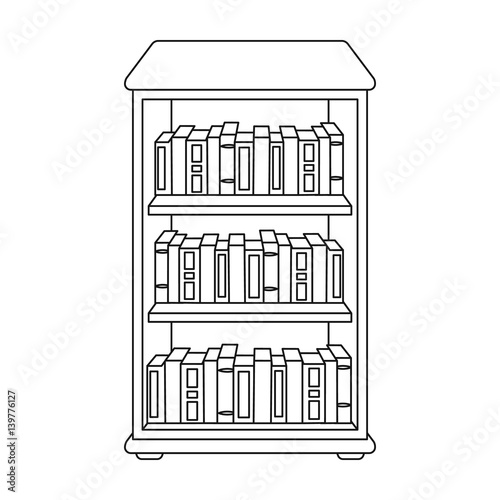 Bookcase with books icon in outline style isolated on white background. Library and bookstore symbol stock vector illustration.
