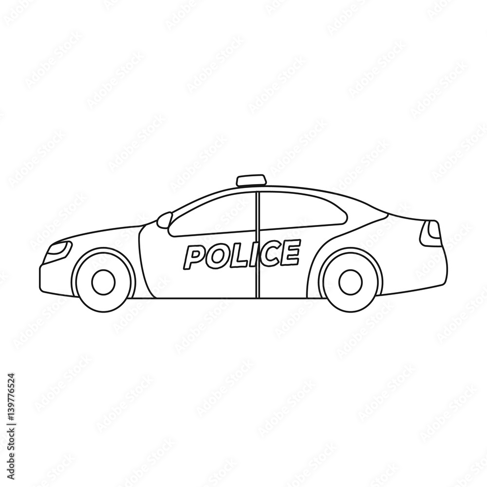 Police car icon in outline style isolated on white background. Police ...